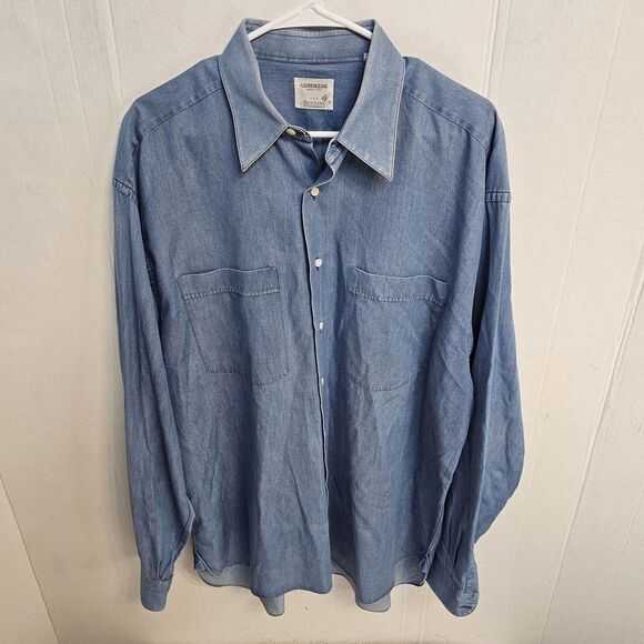 Lorenzini Long Sleeve Dress Shirt Sz 17/43 Blue Button Pockets Office Work U 427 - Picture 1 of 9